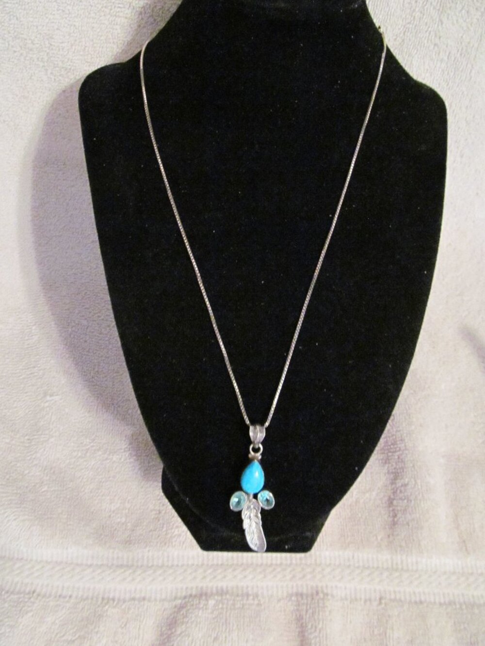 Sterling Silver chain pendent Blue Jadeite & Aquamarine stones